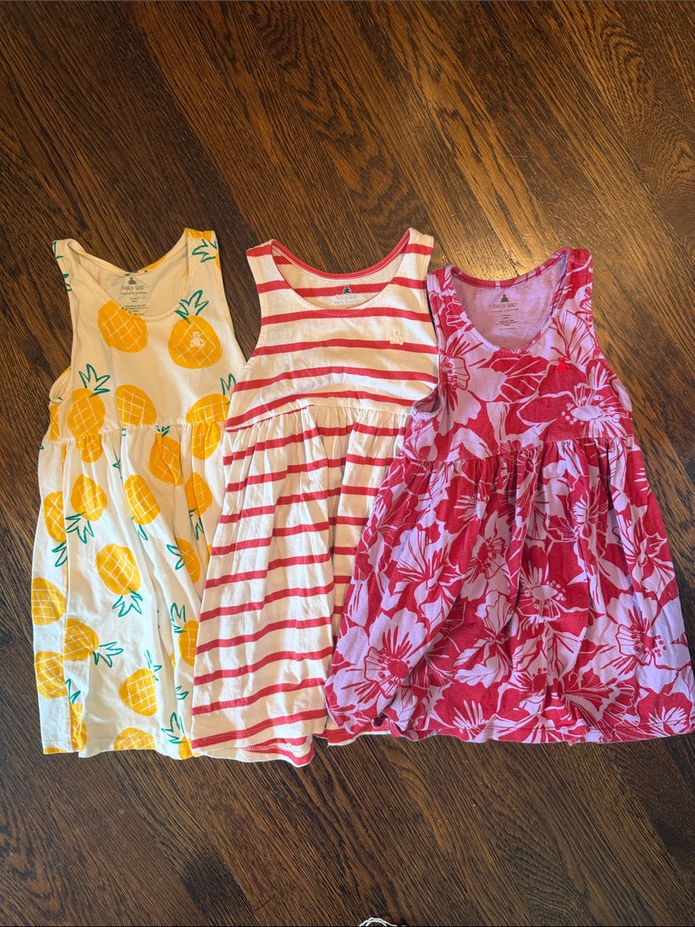 GAP Girls Pineapple, Striped & Floral Sleeveless Dress Trio - Yellow, Red, Pink